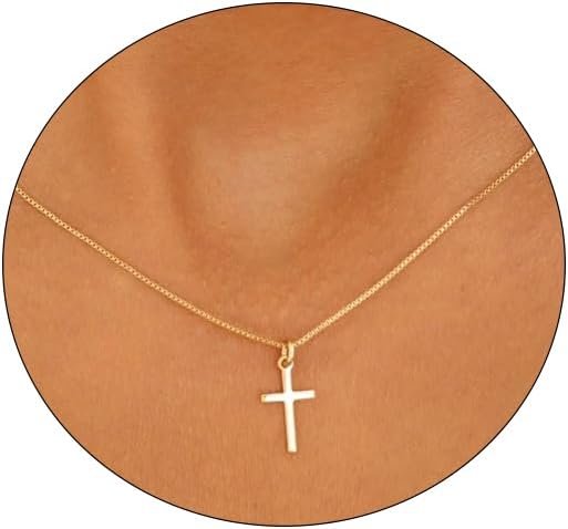 Cross Necklace for Women 14K Real Gold Silver Plated Dainty Small Cross Pendant Choker Simple Trendy Cute Cross Charm Chain Necklace Faith Jewelry Religious Minimalist Gift