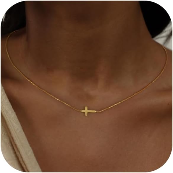 Cross Necklace for Women 14K Real Gold Silver Plated Dainty Small Cross Pendant Choker Simple Trendy Cute Cross Charm Chain Necklace Faith Jewelry Religious Minimalist Gift