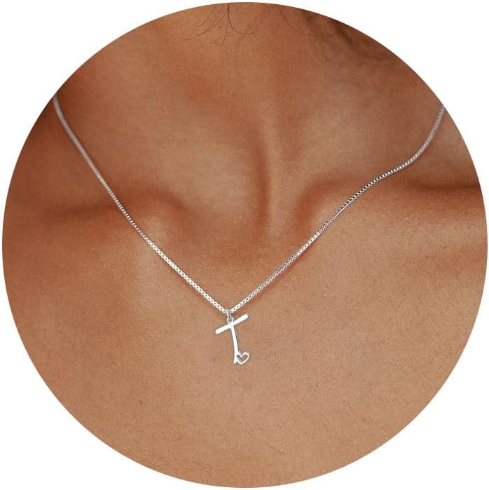 Initial Necklaces for Women Trendy, Dainty Sterling Silver Letter Necklace Cute Pendant Choker Name Necklace Personalized Costume Monogram Silver Jewelry Necklace for Women Valentines Gifts