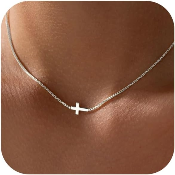 Cross Necklace for Women 14K Real Gold Silver Plated Dainty Small Cross Pendant Choker Simple Trendy Cute Cross Charm Chain Necklace Faith Jewelry Religious Minimalist Gift