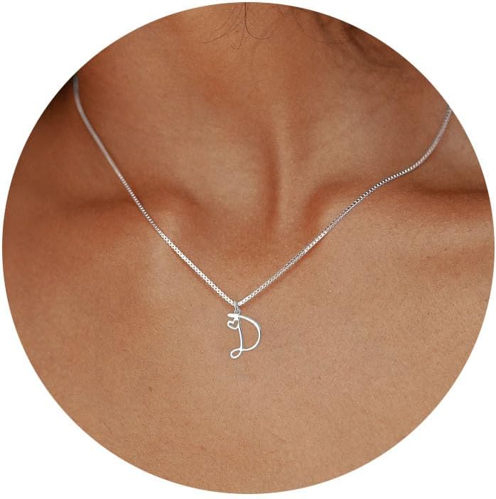 Initial Necklaces for Women Trendy, Dainty Sterling Silver Letter Necklace Cute Pendant Choker Name Necklace Personalized Costume Monogram Silver Jewelry Necklace for Women Valentines Gifts