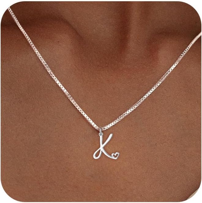 Initial Necklaces for Women Trendy, Dainty Sterling Silver Letter Necklace Cute Pendant Choker Name Necklace Personalized Costume Monogram Silver Jewelry Necklace for Women Valentines Gifts