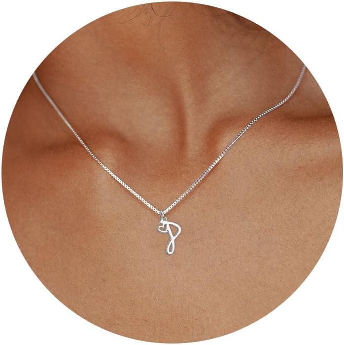 Initial Necklaces for Women Trendy, Dainty Sterling Silver Letter Necklace Cute Pendant Choker Name Necklace Personalized Costume Monogram Silver Jewelry Necklace for Women Valentines Gifts