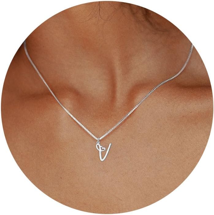 Initial Necklaces for Women Trendy, Dainty Sterling Silver Letter Necklace Cute Pendant Choker Name Necklace Personalized Costume Monogram Silver Jewelry Necklace for Women Valentines Gifts