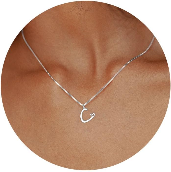 Initial Necklaces for Women Trendy, Dainty Sterling Silver Letter Necklace Cute Pendant Choker Name Necklace Personalized Costume Monogram Silver Jewelry Necklace for Women Valentines Gifts