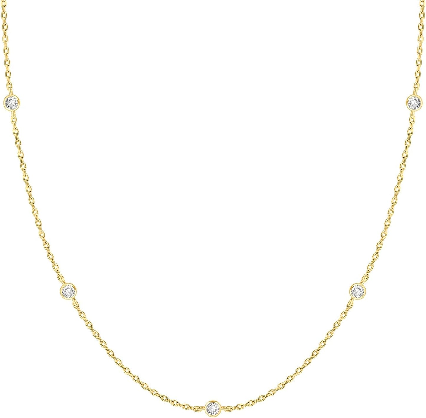 PAVOI 14K Gold Plated Station Necklace | Simulated Diamond BTY Necklace | Womens CZ Chain Necklace | Layering Necklaces