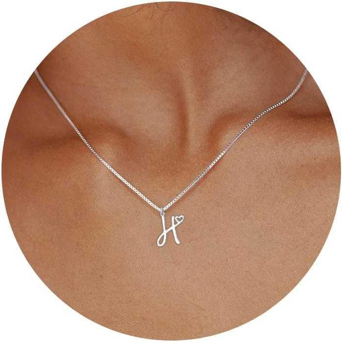 Initial Necklaces for Women Trendy, Dainty Sterling Silver Letter Necklace Cute Pendant Choker Name Necklace Personalized Costume Monogram Silver Jewelry Necklace for Women Valentines Gifts