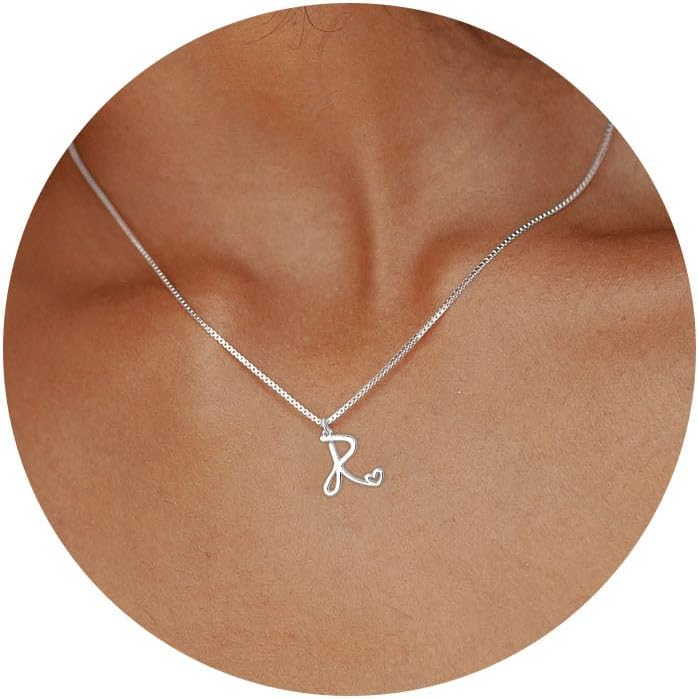 Initial Necklaces for Women Trendy, Dainty Sterling Silver Letter Necklace Cute Pendant Choker Name Necklace Personalized Costume Monogram Silver Jewelry Necklace for Women Valentines Gifts