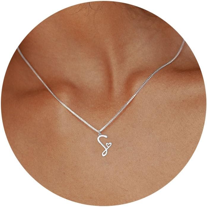 Initial Necklaces for Women Trendy, Dainty Sterling Silver Letter Necklace Cute Pendant Choker Name Necklace Personalized Costume Monogram Silver Jewelry Necklace for Women Valentines Gifts