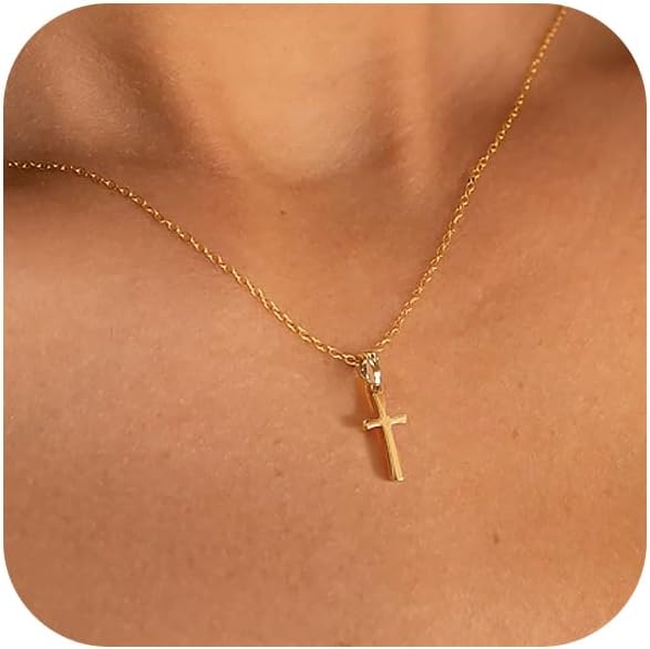 Cross Necklace for Women 14K Real Gold Silver Plated Dainty Small Cross Pendant Choker Simple Trendy Cute Cross Charm Chain Necklace Faith Jewelry Religious Minimalist Gift