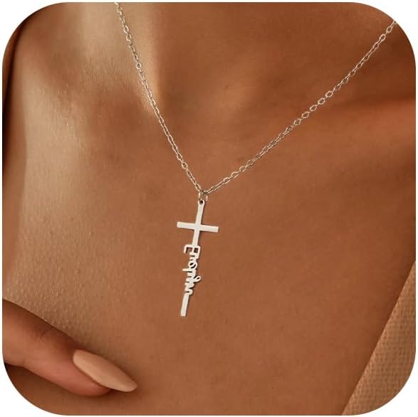 Cross Necklace for Women 14K Real Gold Silver Plated Dainty Small Cross Pendant Choker Simple Trendy Cute Cross Charm Chain Necklace Faith Jewelry Religious Minimalist Gift