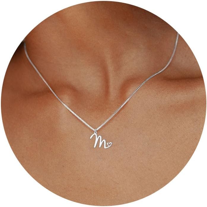 Initial Necklaces for Women Trendy, Dainty Sterling Silver Letter Necklace Cute Pendant Choker Name Necklace Personalized Costume Monogram Silver Jewelry Necklace for Women Valentines Gifts