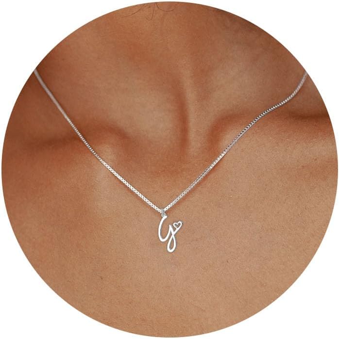 Initial Necklaces for Women Trendy, Dainty Sterling Silver Letter Necklace Cute Pendant Choker Name Necklace Personalized Costume Monogram Silver Jewelry Necklace for Women Valentines Gifts