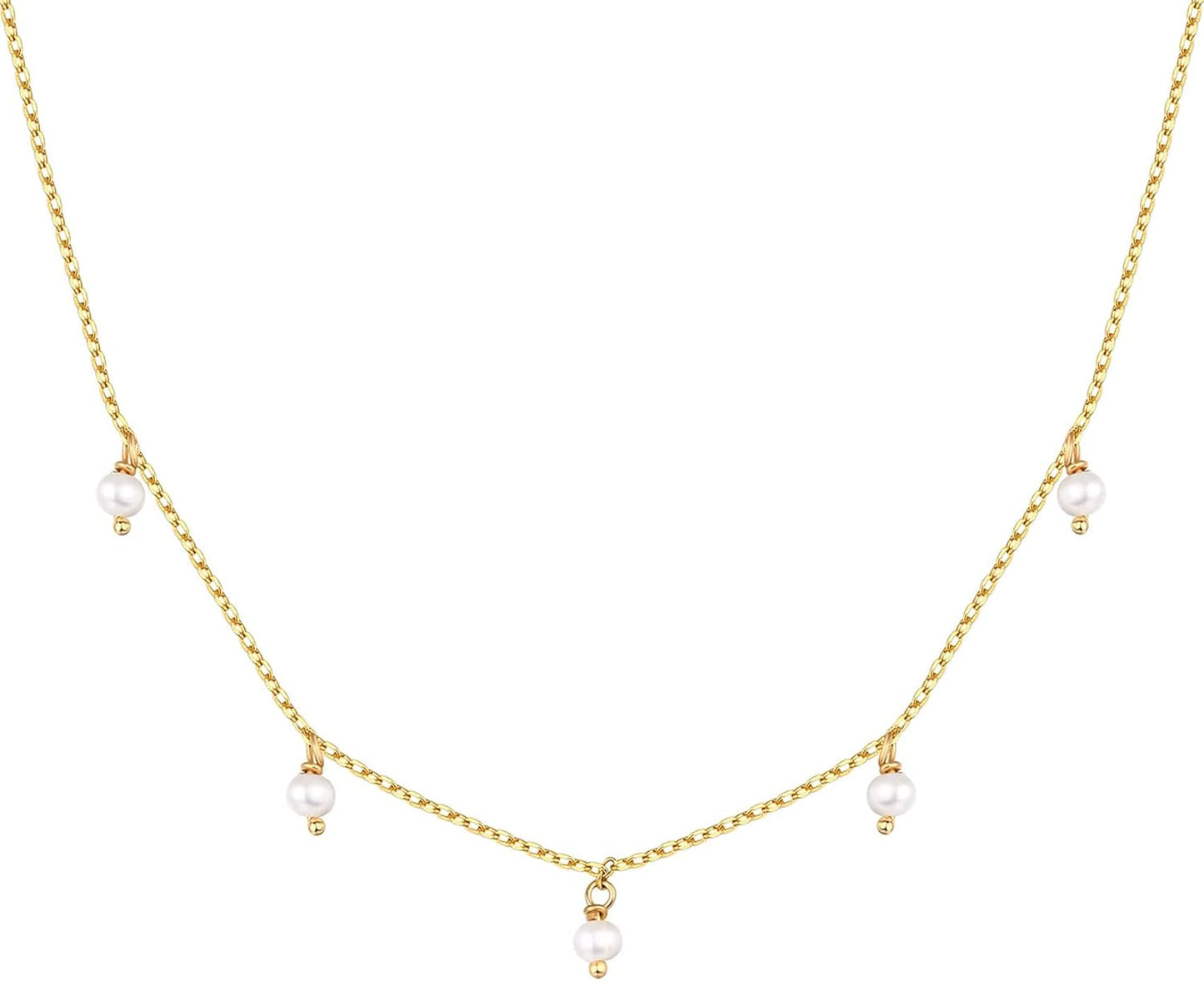 PAVOI 14K Gold Plated Station Necklace | Simulated Diamond BTY Necklace | Womens CZ Chain Necklace | Layering Necklaces