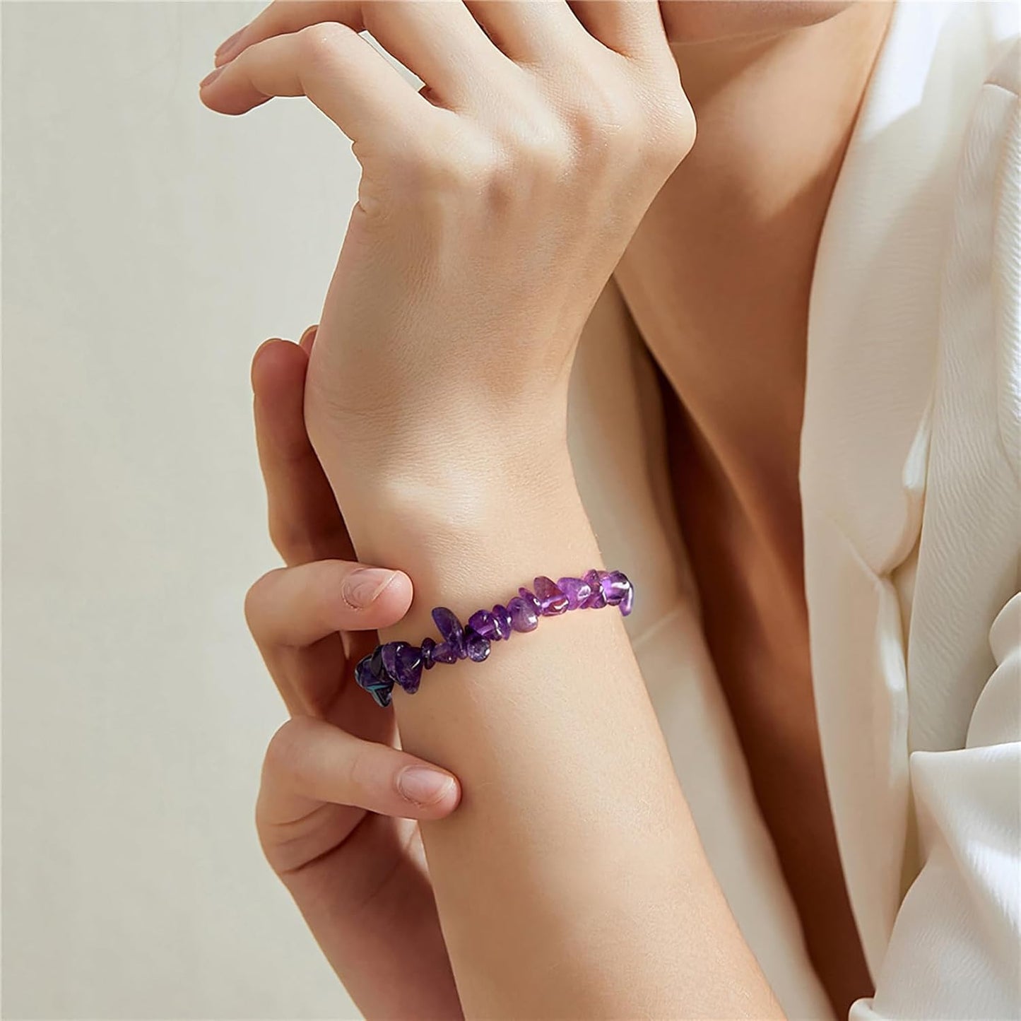 Amethyst Bracelet for Women 8mm Raw Amethyst Bracelet Handmade Natural Stone Gemstone Bracelets Amethyst Crystal Bracelets Stretch Bracelets Amethyst Jewelry for Women Girls