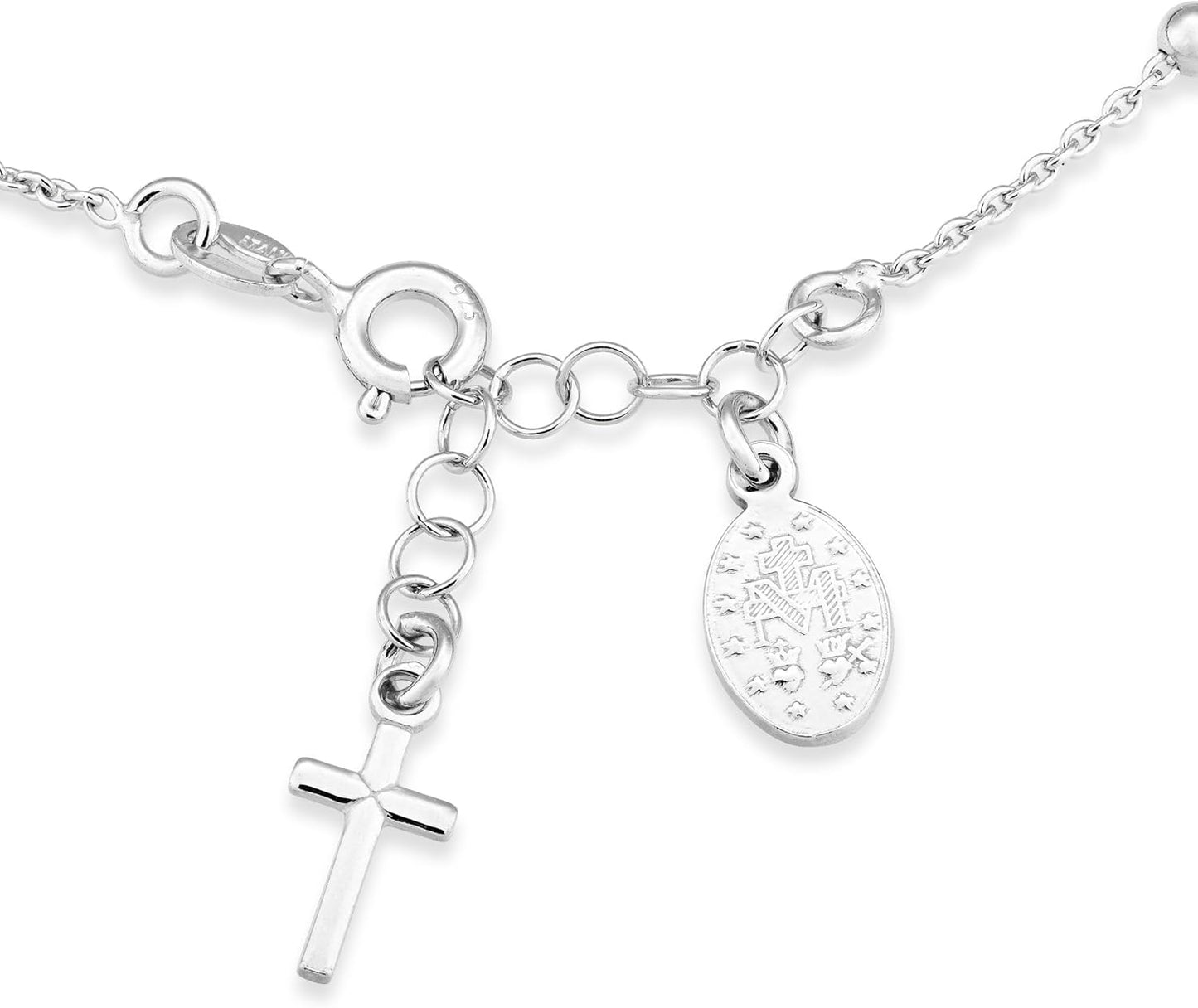 Miabella 925 Sterling Silver Italian Rosary Cross Bead Charm Link Chain Bracelet for Women, Adjustable, Made in Italy