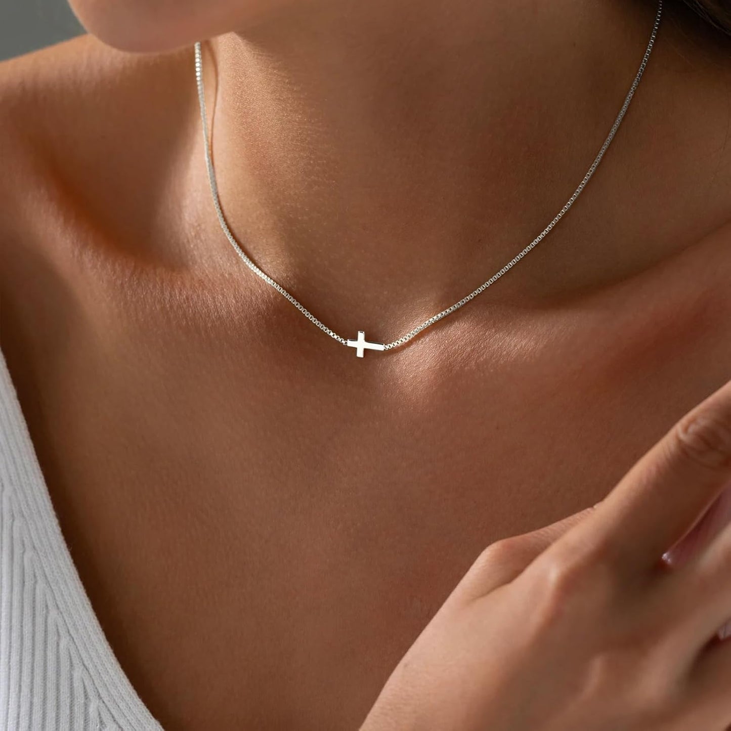 Cross Necklace for Women 14K Real Gold Silver Plated Dainty Small Cross Pendant Choker Simple Trendy Cute Cross Charm Chain Necklace Faith Jewelry Religious Minimalist Gift