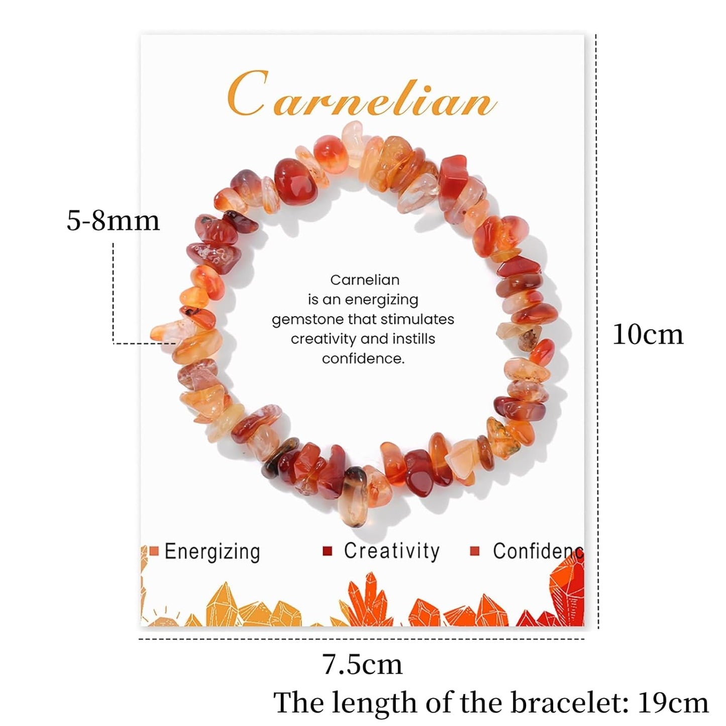 Carnelian Bracelet for Women 8mm Handmade Real Raw Crystal Bracelet Natural Stone Bracelet Gemstone Bracelets Stretch Crystal Bracelet Carnelian Jewelry for Women Girls