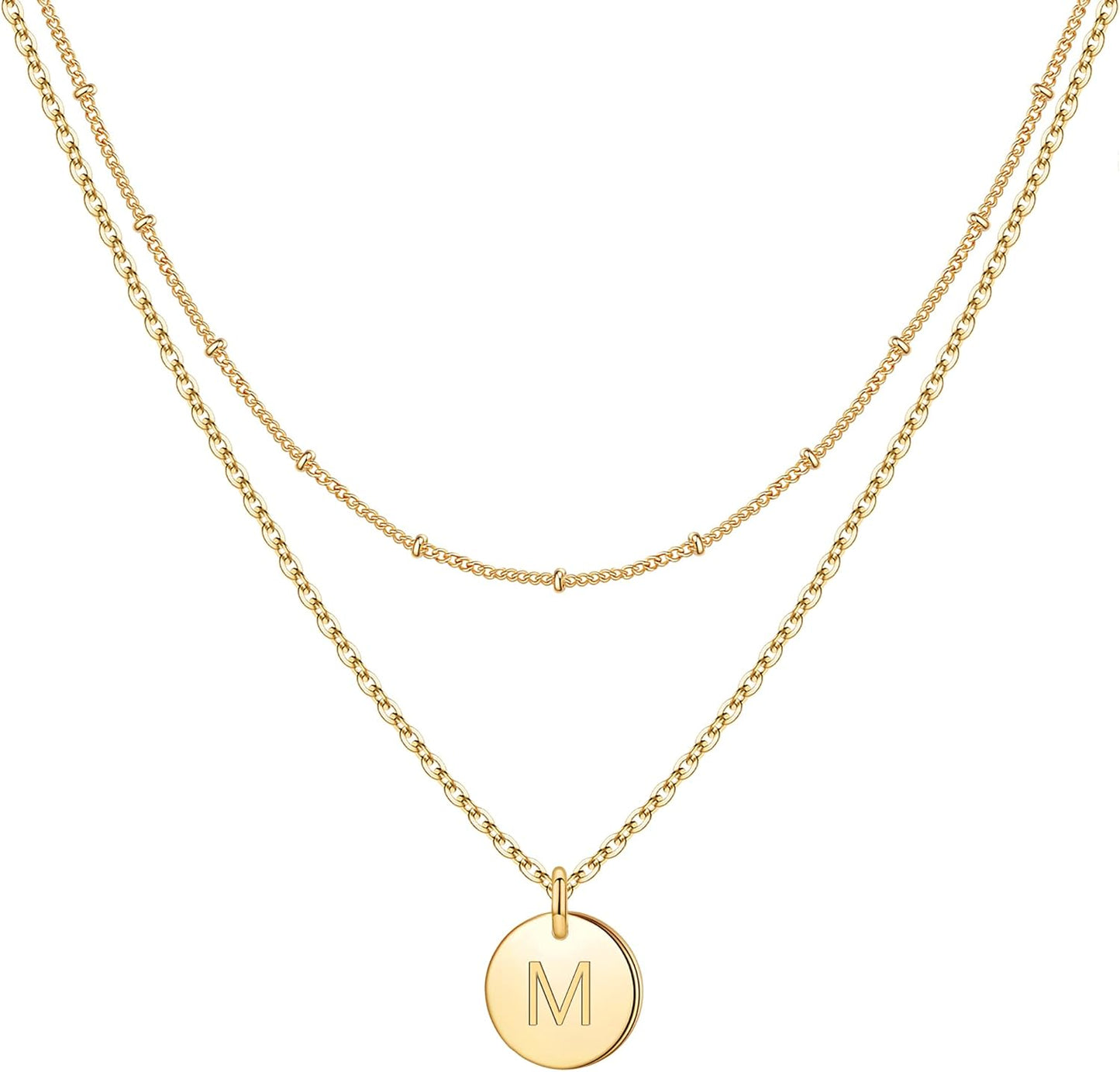 IEFWELL Initial Necklaces for Women Girls - Gold Silver Rose Gold Double Side Engraved Hammered Coin Necklaces Initial Necklace for Women Girls Jewelry Layered Initial Necklaces for Teen Girls Gifts