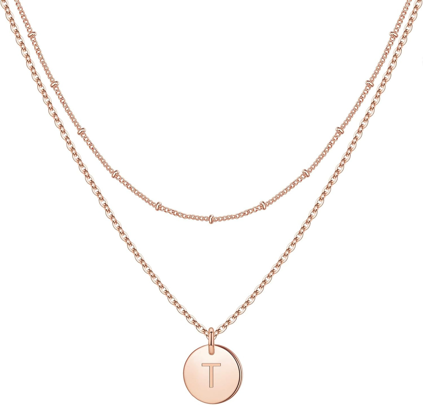 IEFWELL Initial Necklaces for Women Girls - Gold Silver Rose Gold Double Side Engraved Hammered Coin Necklaces Initial Necklace for Women Girls Jewelry Layered Initial Necklaces for Teen Girls Gifts