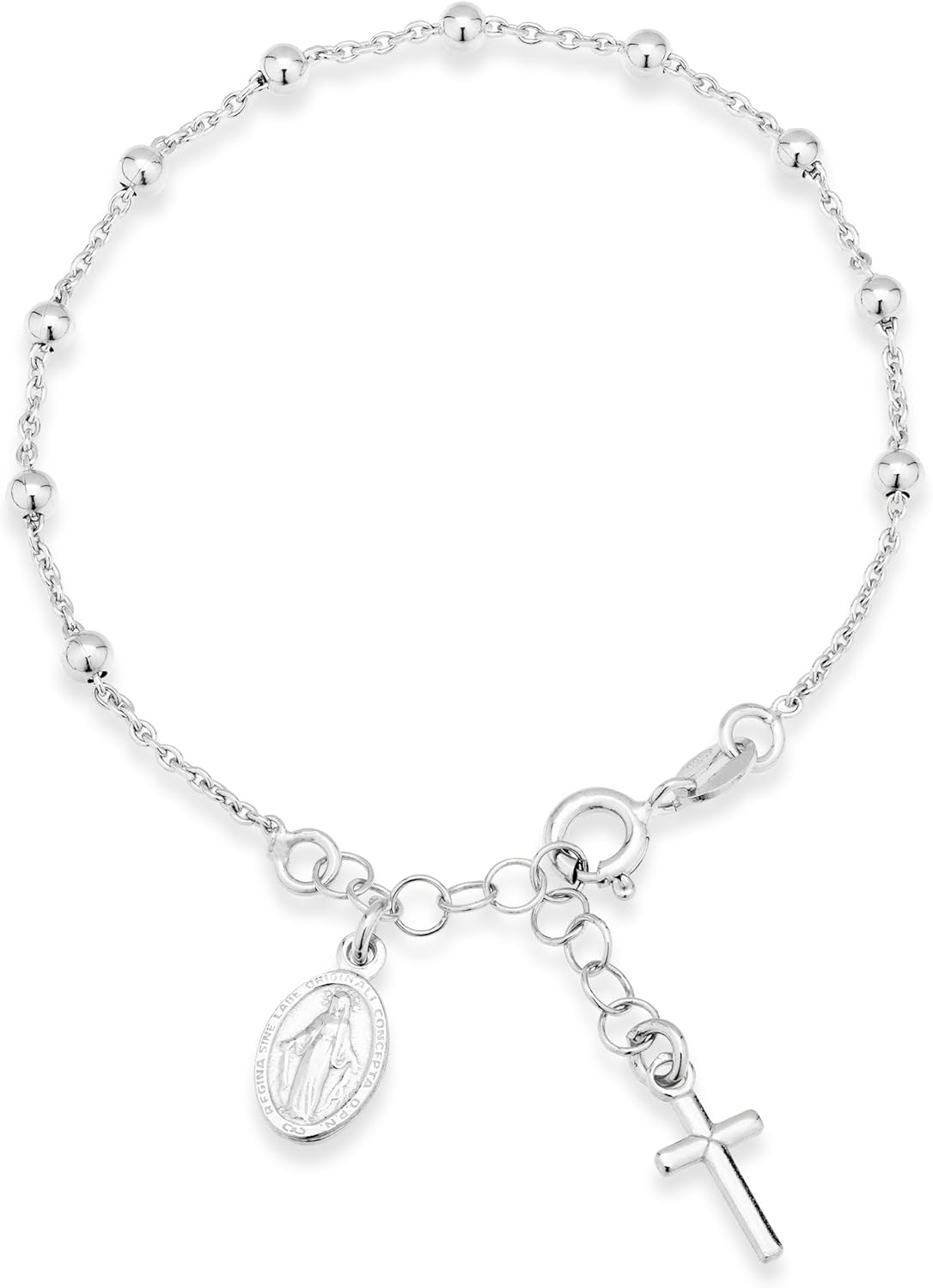 Miabella 925 Sterling Silver Italian Rosary Cross Bead Charm Link Chain Bracelet for Women, Adjustable, Made in Italy