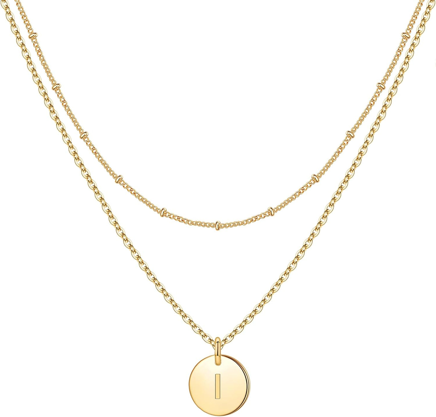 IEFWELL Initial Necklaces for Women Girls - Gold Silver Rose Gold Double Side Engraved Hammered Coin Necklaces Initial Necklace for Women Girls Jewelry Layered Initial Necklaces for Teen Girls Gifts