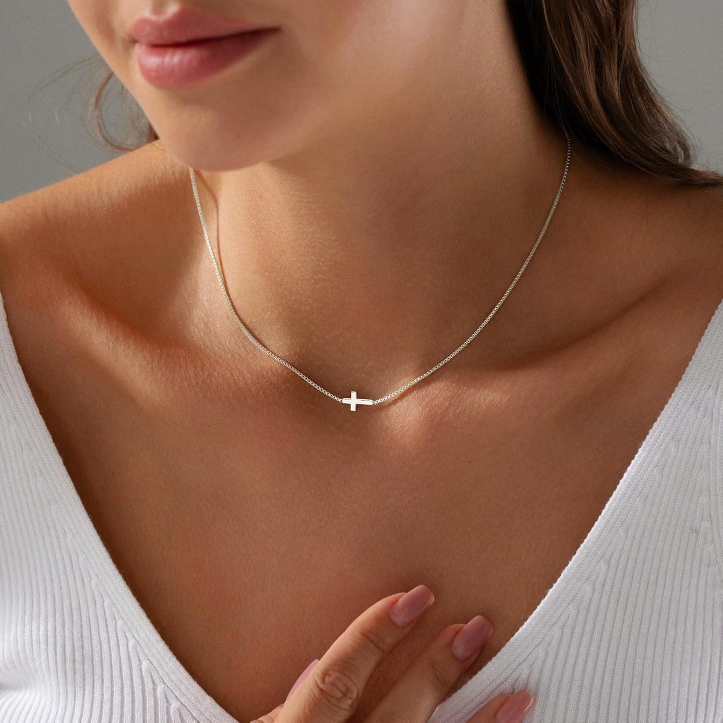 Cross Necklace for Women 14K Real Gold Silver Plated Dainty Small Cross Pendant Choker Simple Trendy Cute Cross Charm Chain Necklace Faith Jewelry Religious Minimalist Gift