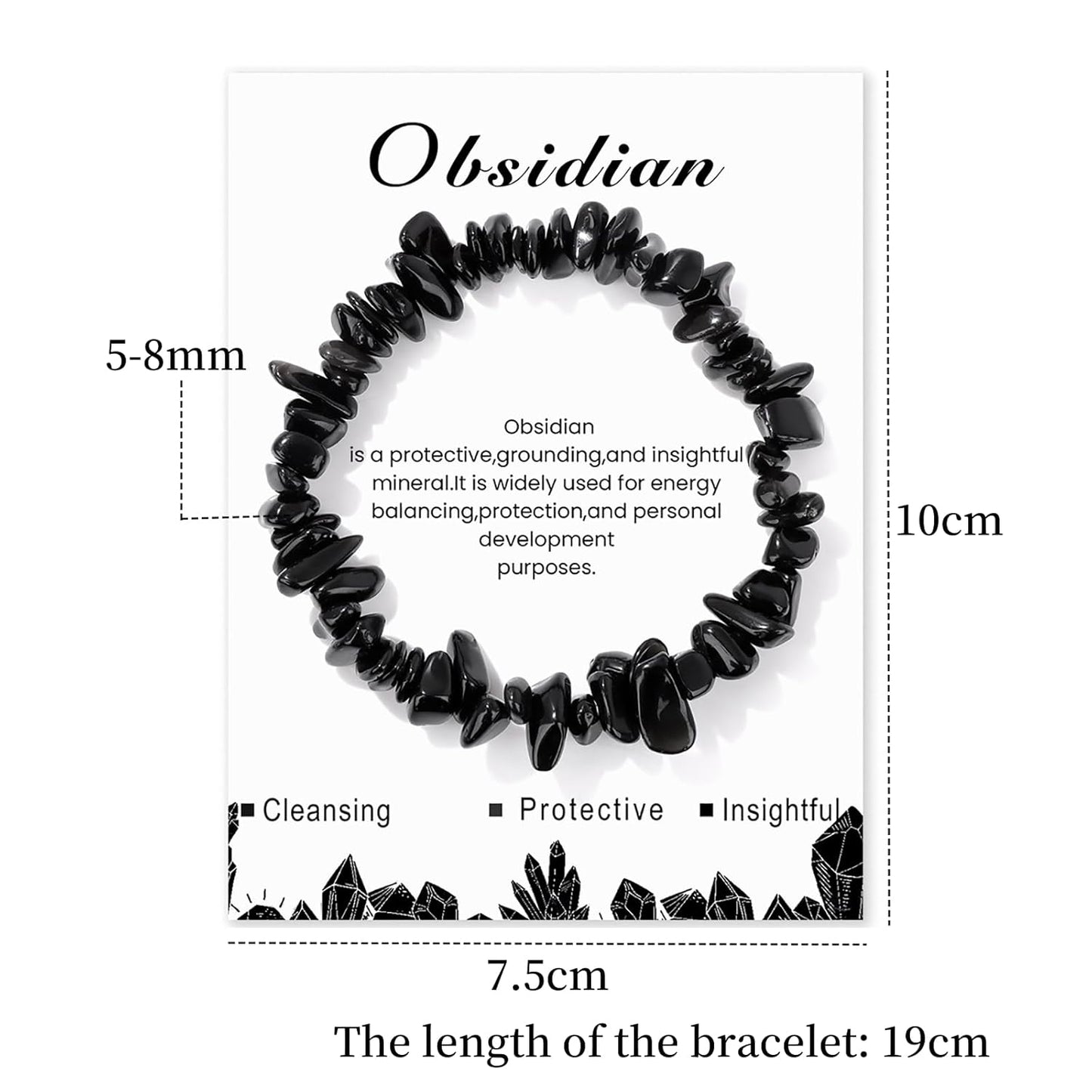 Black Obsidian Bracelet for Men Women Adjustable Black Onyx Bracelet Black Crystal Bracelets Natural Stone Bracelet Black Tourmaline Bracelet for Men Women