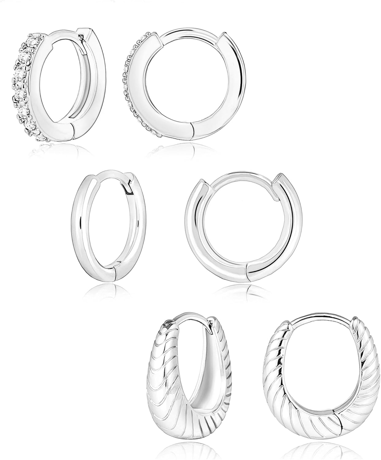 Small Sterling Silver Hoop Huggie Earrings Set for Women, Silver Stud Earrings for Multiple Piercing Hypoallergenic Trendy Jewelry, Dainty Jackets Cartilage Cubic Zircon Earrings for Women's Gifts