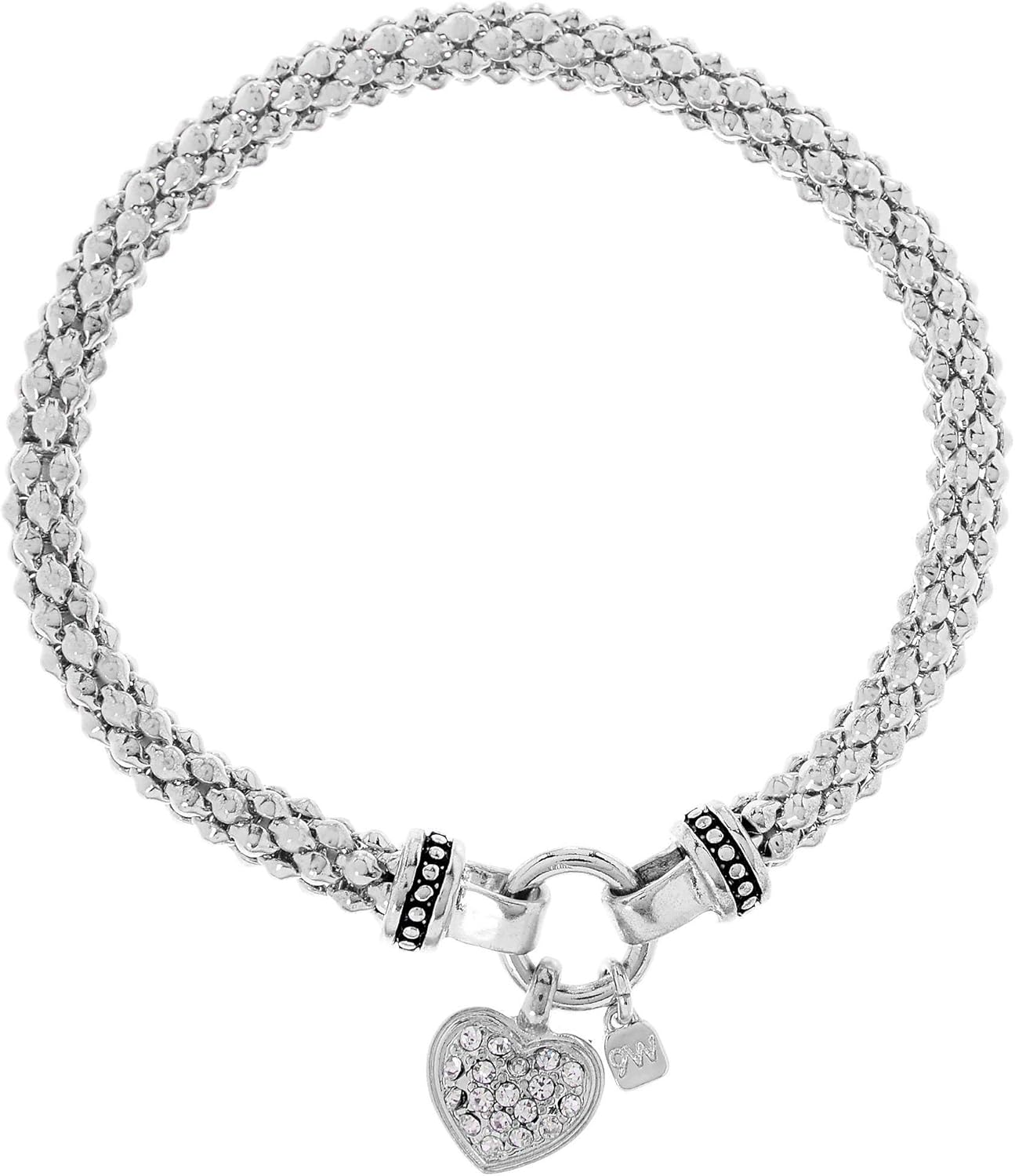 NINE WEST Women's Silvertone Crystal Pave Heart Stretch Bracelet